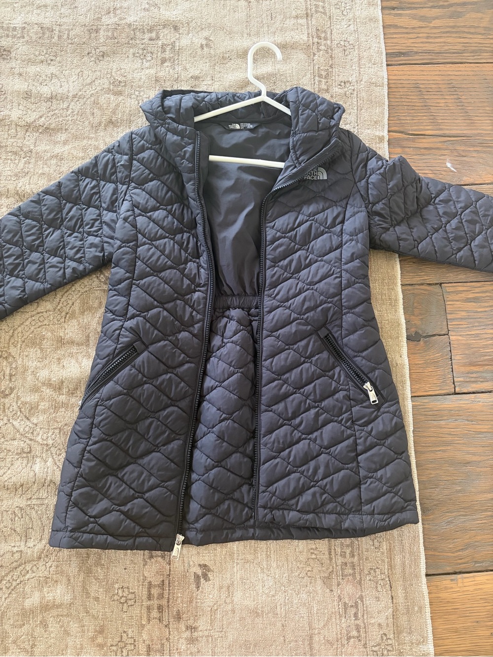 North Face girls hooded long lightweight puffer